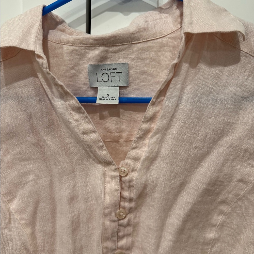 LOFT Pink Linen Button Down Shirt - Picture 3 of 5